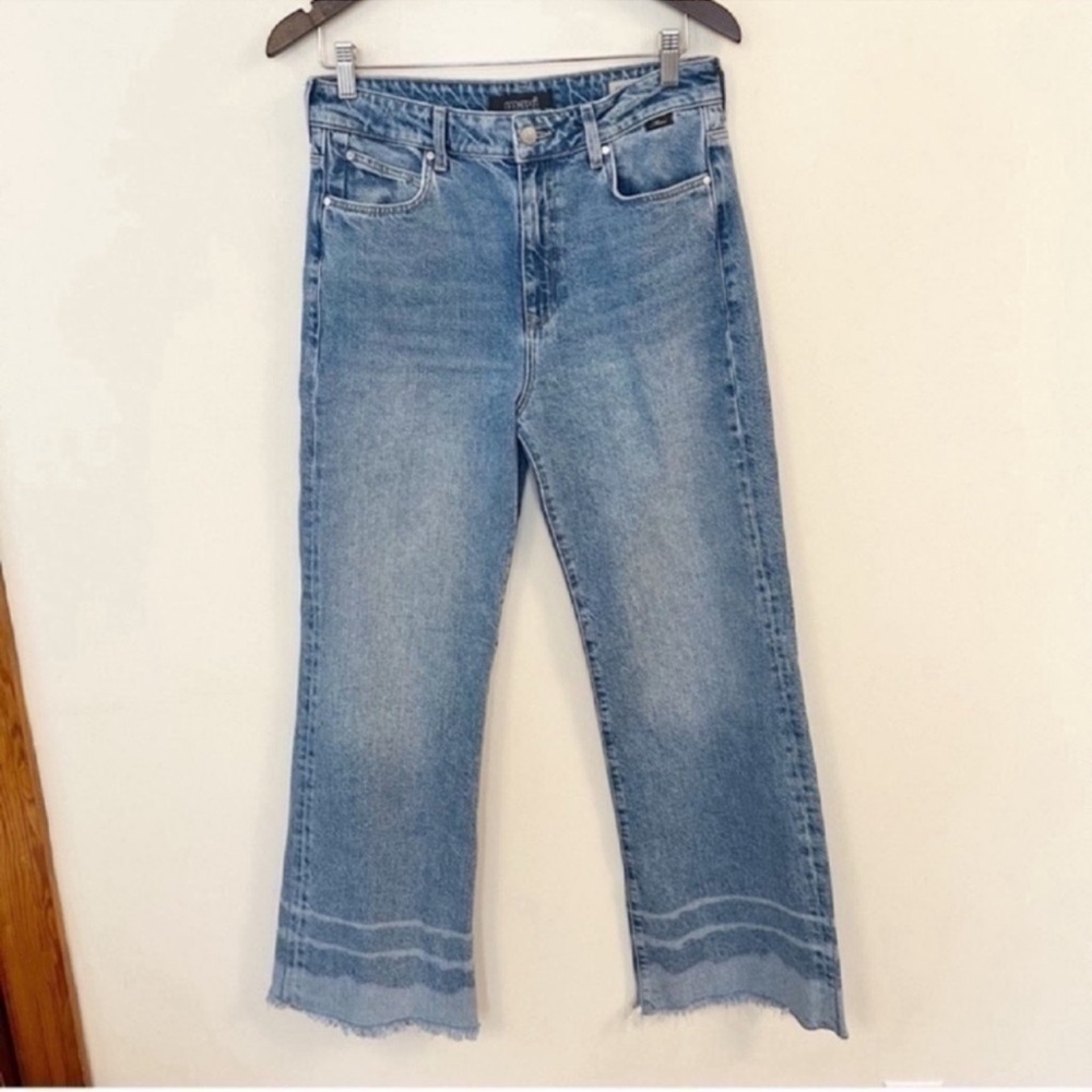 Mavi Aria High-Rise Wide Leg Jeans W27 L30 Designer Medium Blue Wash Raw Hem